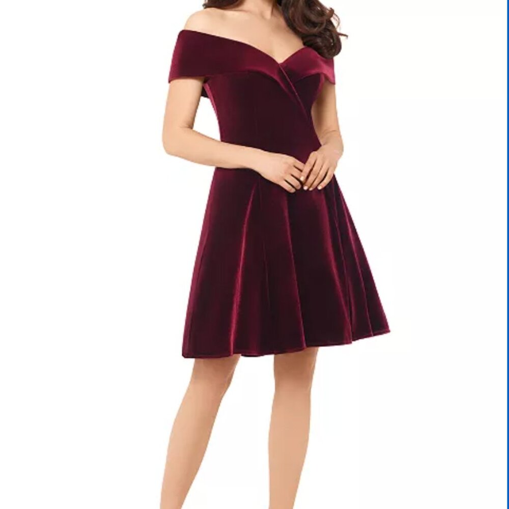 XSCAPE Velvet Off-The-Shoulder Fit & Flare Dress